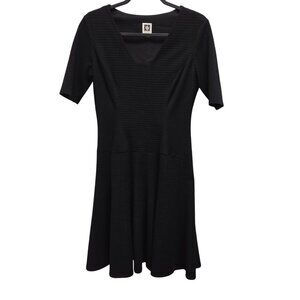 Anne Klein Womens 4 Black Ribbed Fit & Flare Dress 3863